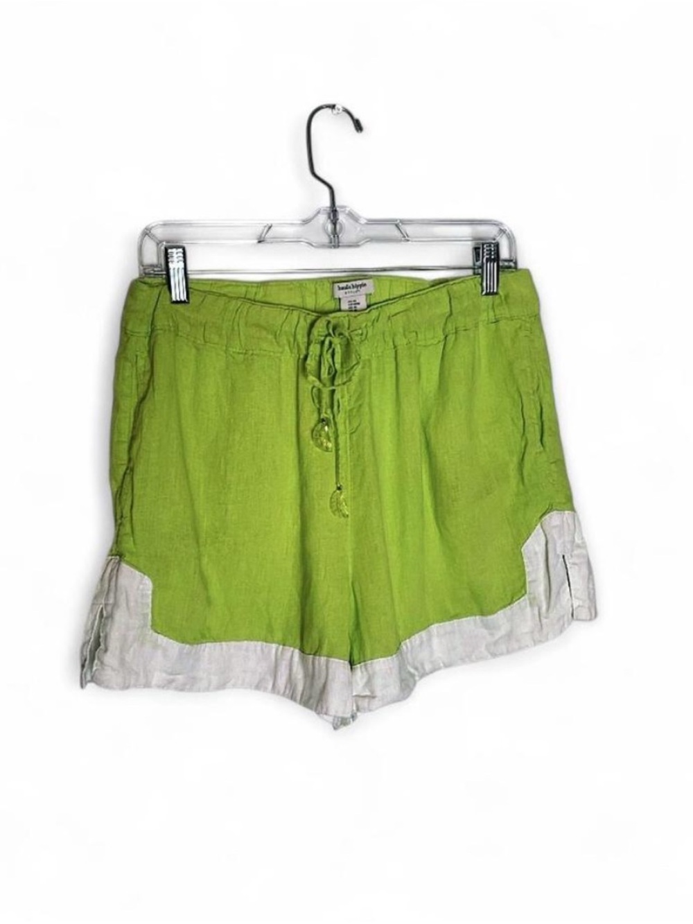 Haute Hippie Lime Green Linen Blend Colorblock Shorts Size Medium GUC